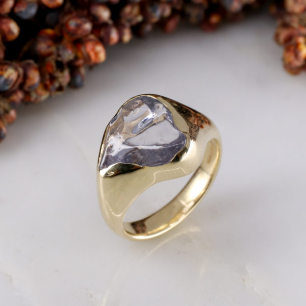 9ct yellow gold Jelly Bean signet ring with Freeform Purple Sapphire