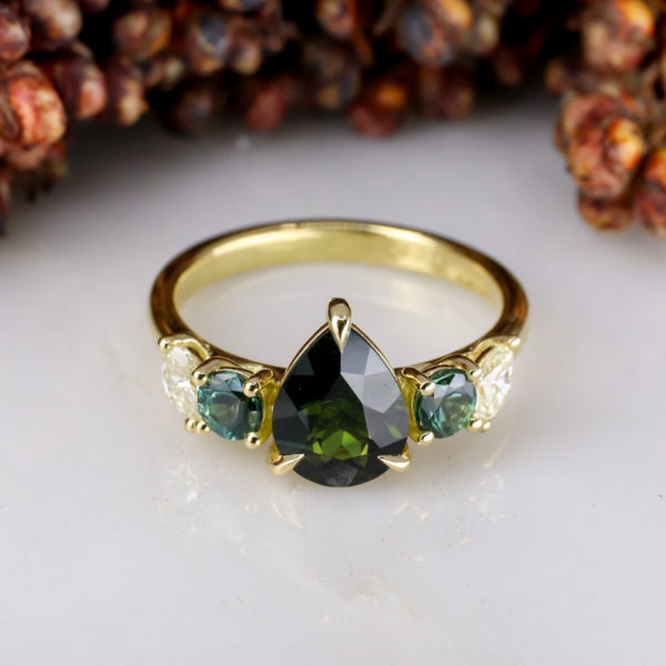 18ct yellow gold Lotte Ring with Tourmaline, Sapphires and Diamonds