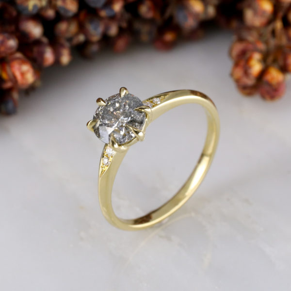 18ct yellow gold Mini Coco engagement ring with Salt and Pepper brilliant diamond