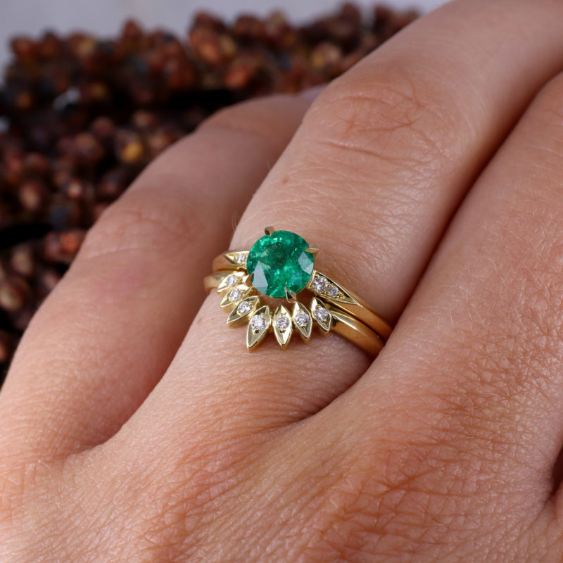 18ct yellow gold Marquise and white diamond fan wedding ring