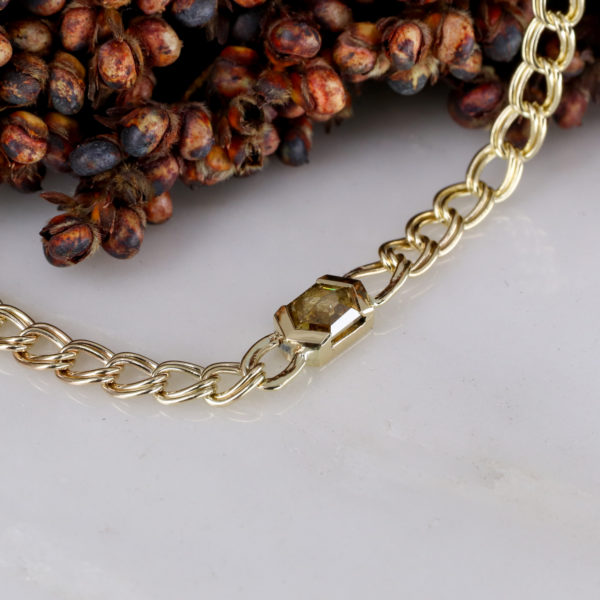 9ct yellow gold double curb chain and orange diamond necklace