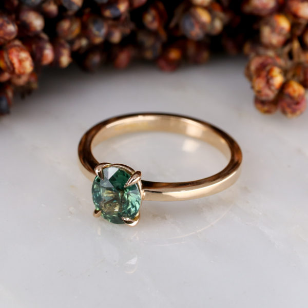18ct Rose Gold Rise solitaire Engagement ring with Teal Sapphire