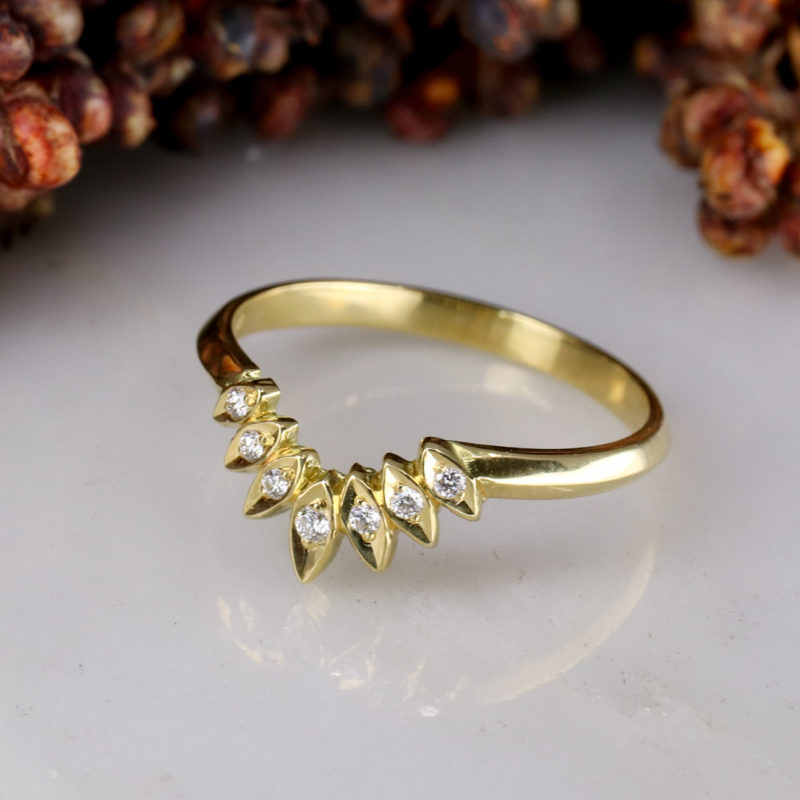 18ct yellow gold Marquise and white diamond fan wedding ring