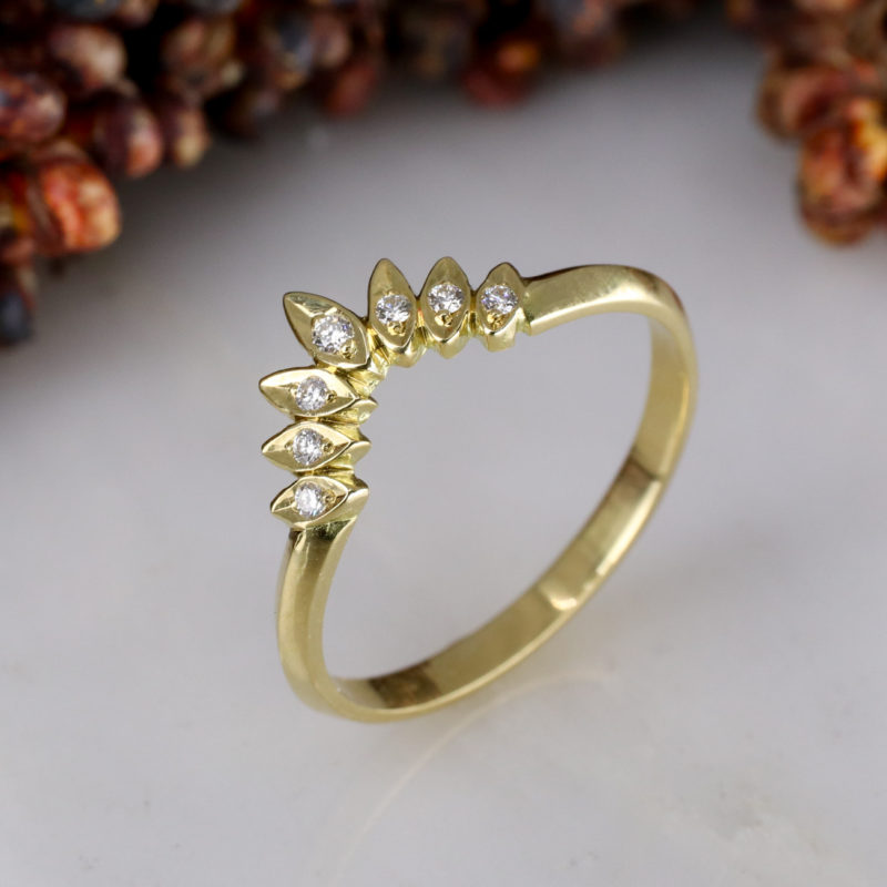 18ct yellow gold Marquise and white diamond fan wedding ring