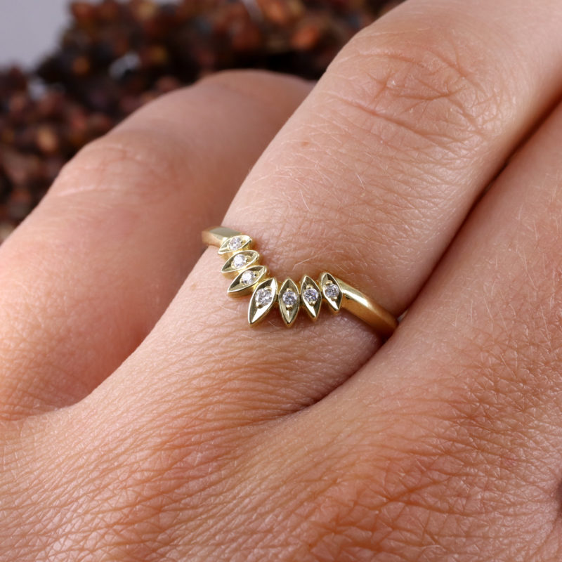 18ct yellow gold Marquise and white diamond fan wedding ring