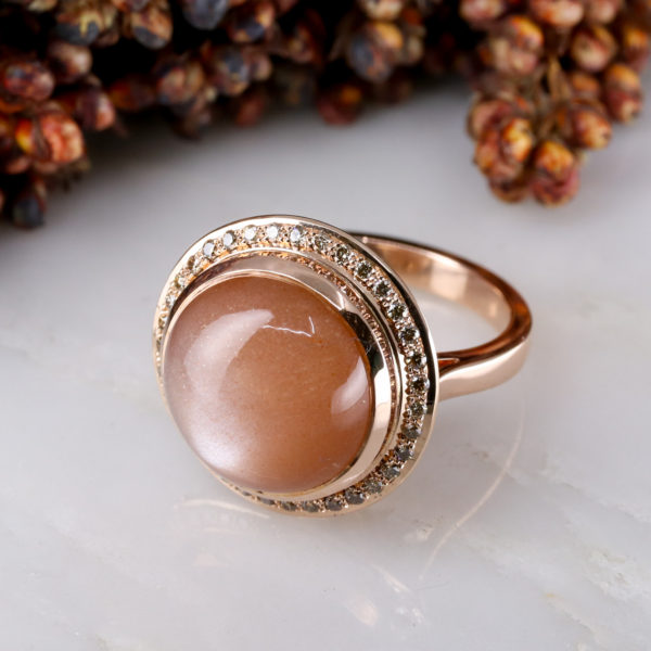 peach 'bellini' moonstone and champagne diamond cocktail ring