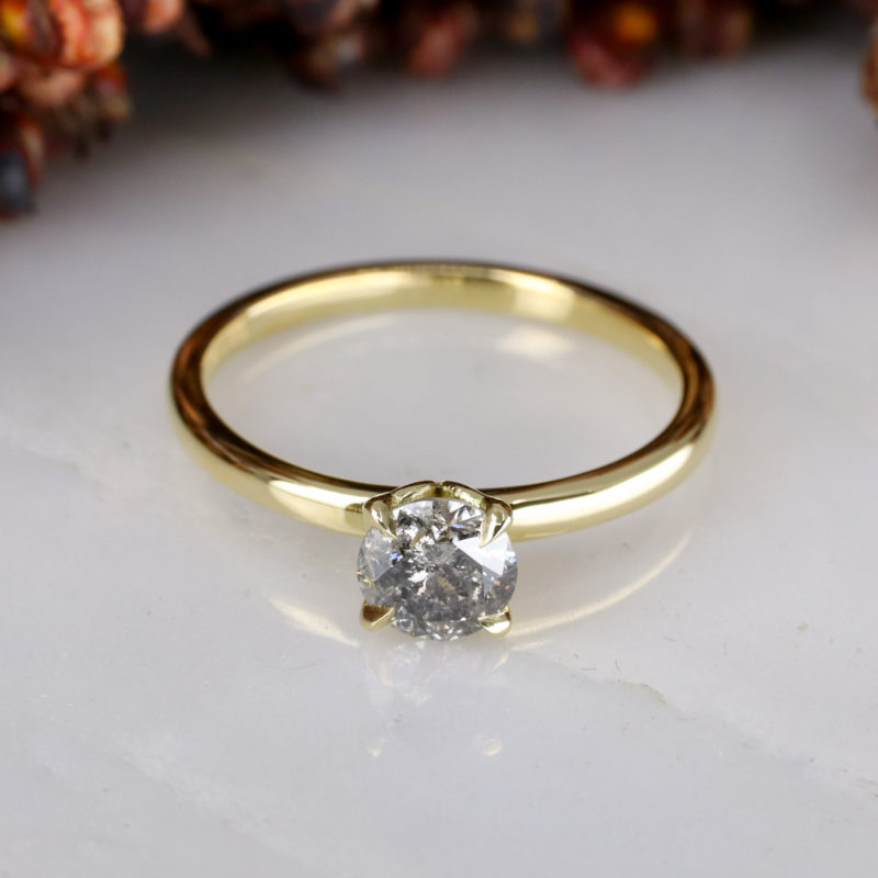 18ct yellow gold Tulip engagement ring with Botswana origin Salt and Pepper diamond