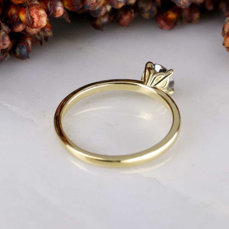 18ct yellow gold Tulip engagement ring with Botswana origin Salt and Pepper diamond
