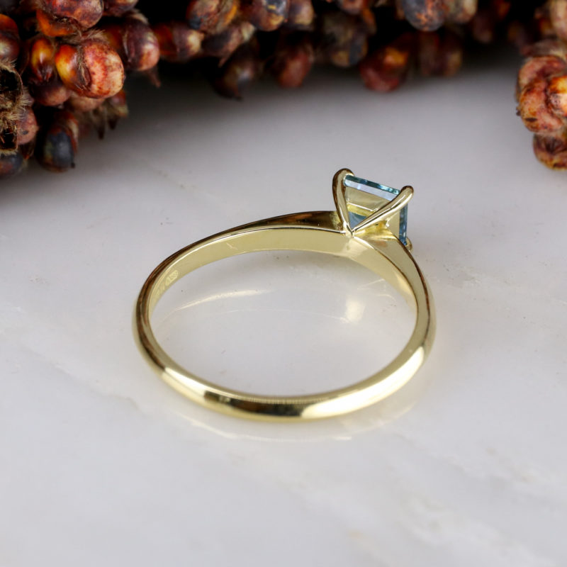 18ct yellow gold mini Coco engagement ring with Aquamarine and diamonds