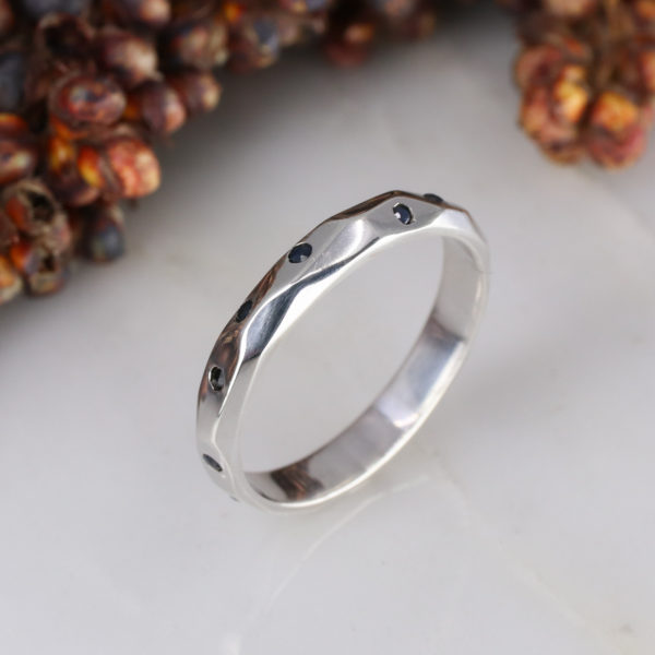 Silver Brighton Rocks fine wedding band with black diamonds