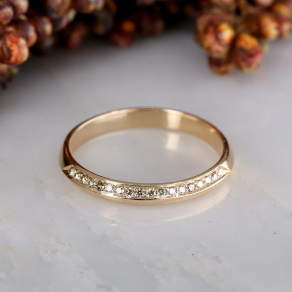 18ct rose gold coco wedding band one third set with champagne diamonds