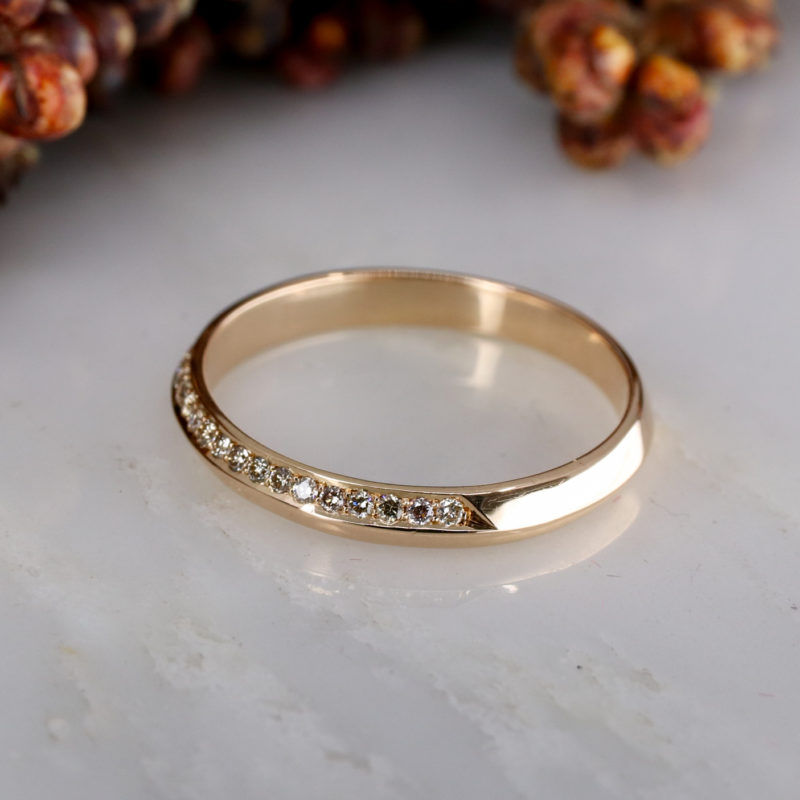 18ct rose gold coco wedding band one third set with champagne diamonds