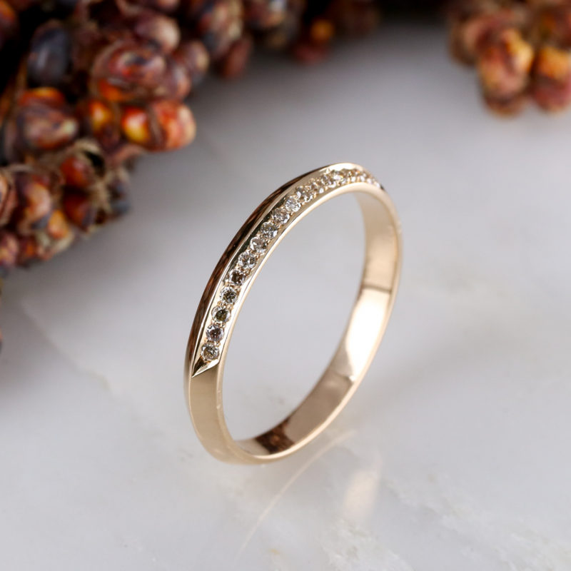 18ct rose gold coco wedding band one third set with champagne diamonds