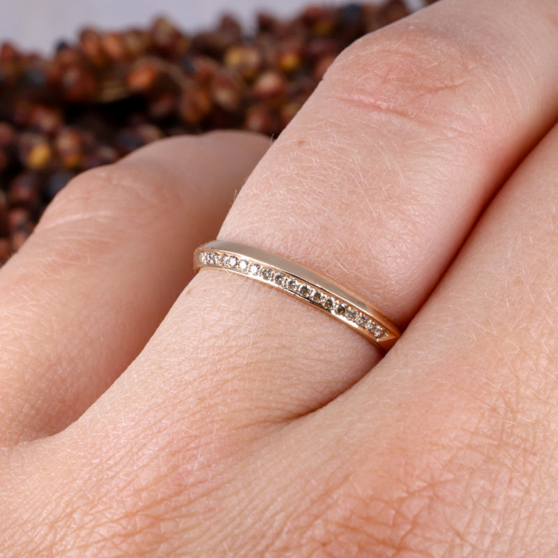 18ct rose gold coco wedding band one third set with champagne diamonds