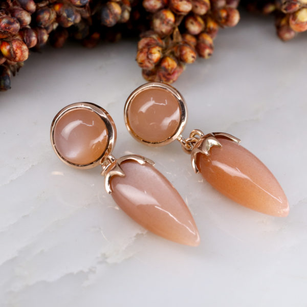 9ct rose gold peach moonstone drop earrings