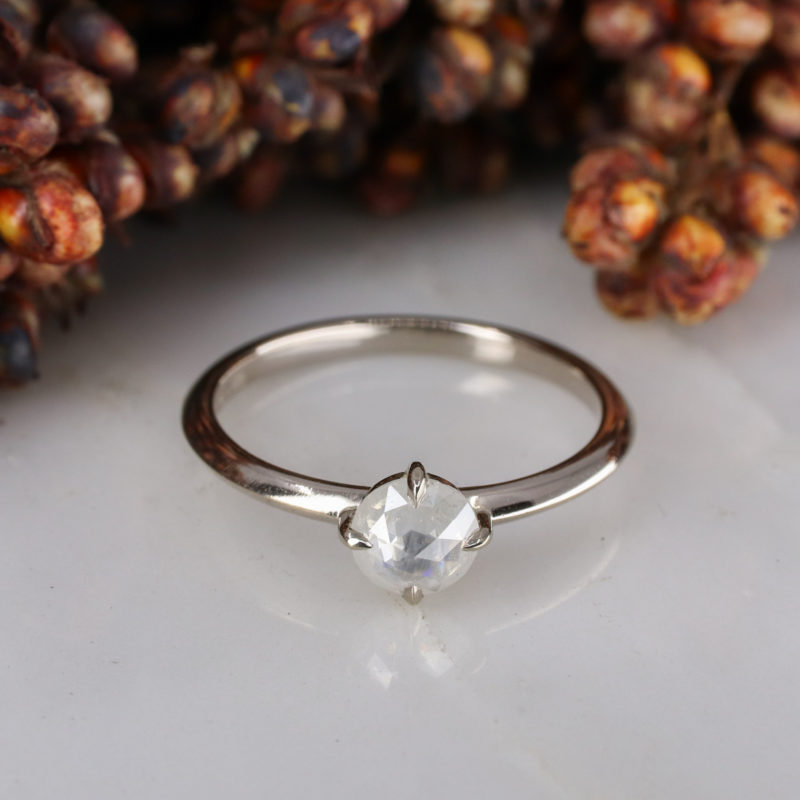 18ct white gold mini coco eng ring with rose cut snowflake diamond