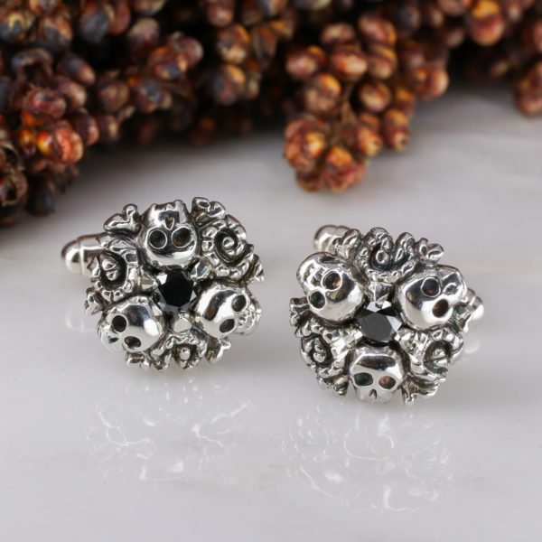 silver black diamond pirate cufflinks
