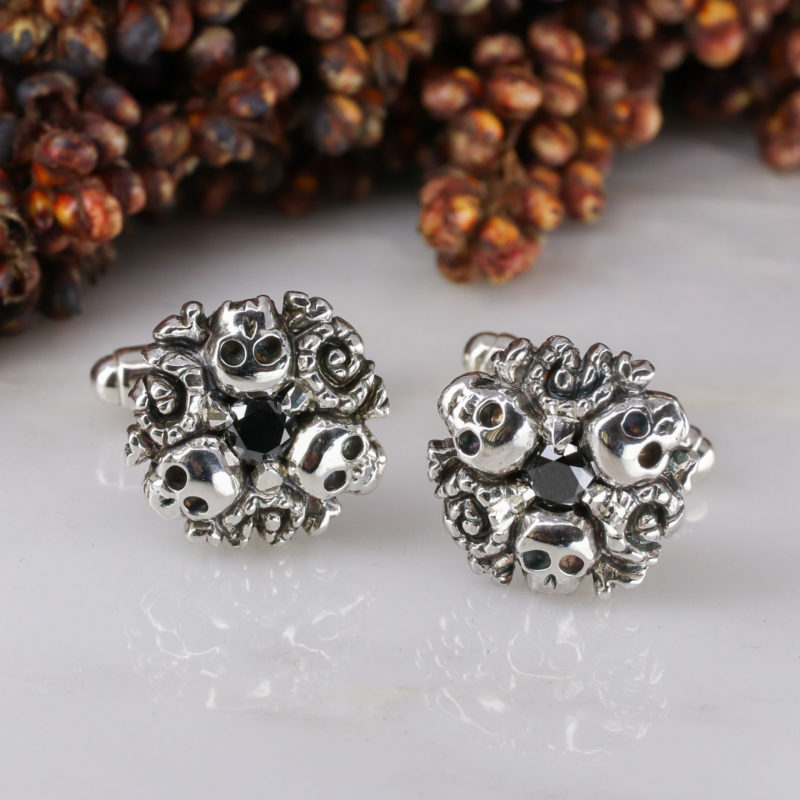 silver black diamond pirate cufflinks