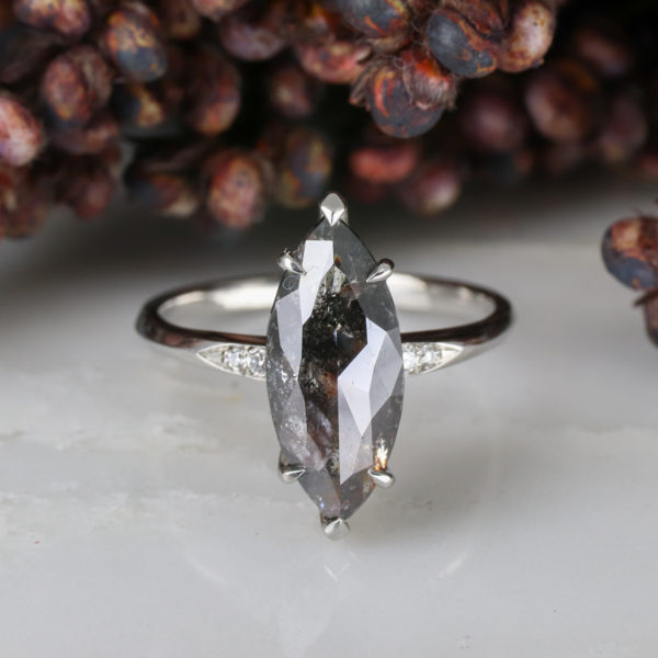 Marquise salt and pepper diamond mini coco ring
