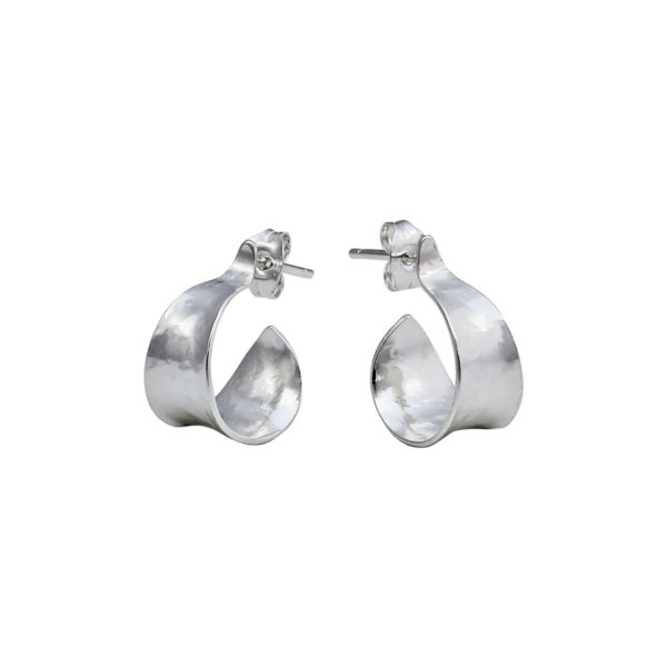 Small curl hoop earrings in silver