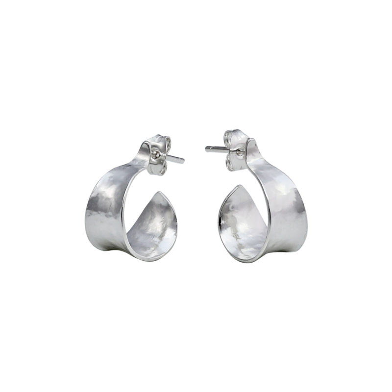 Small curl hoop earrings in silver