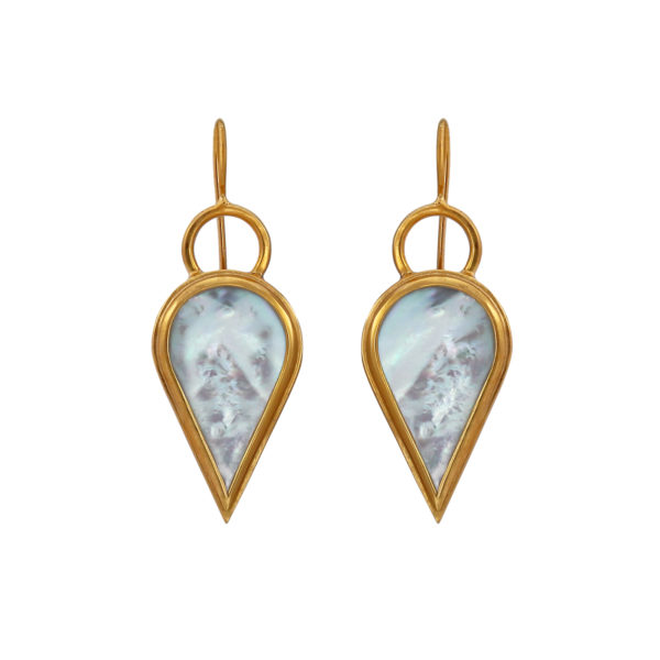 Komorebi mother of pearl leaf earrings in gold vermeil