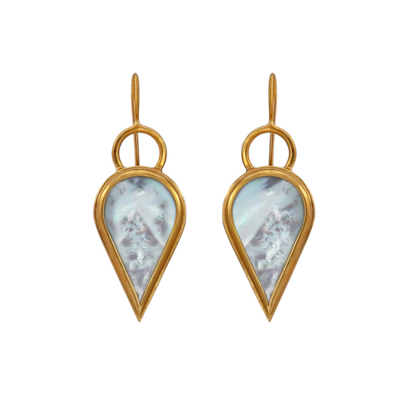 Komorebi mother of pearl leaf earrings in gold vermeil