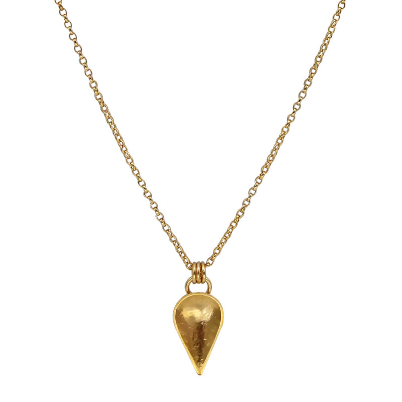 Cupped leaf pendant in yellow gold.