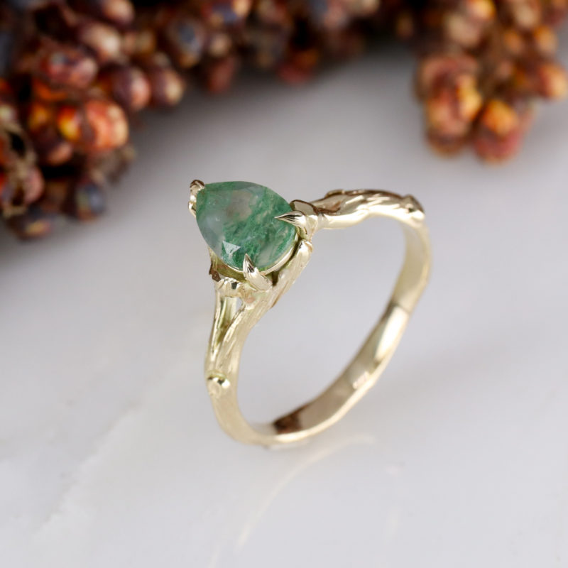 9ct yellow gold woodland moss-agate engagement ring