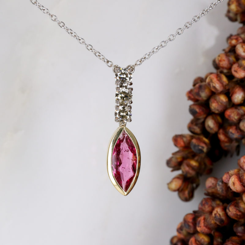 18ct white and yellow gold tourmaline and diamond pendant