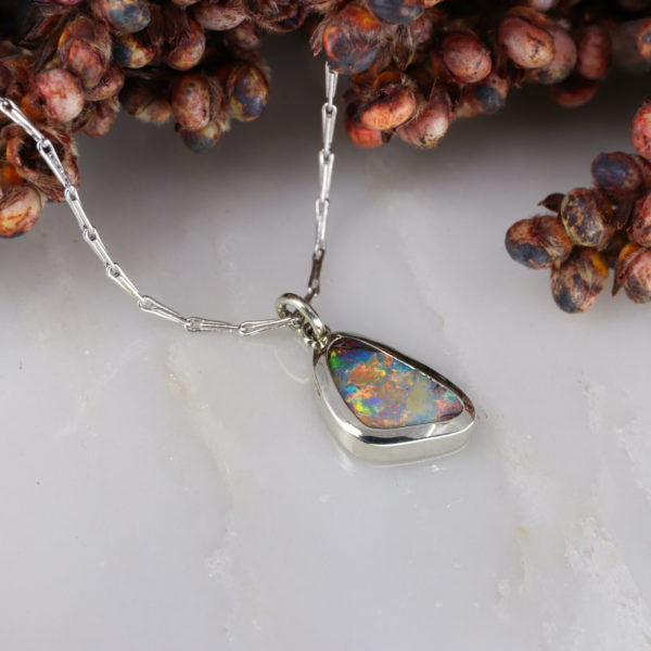 9ct white gold Australian Monarch Wing opal pendant