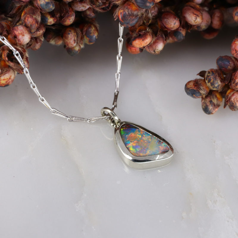 9ct white gold Australian Monarch Wing opal pendant