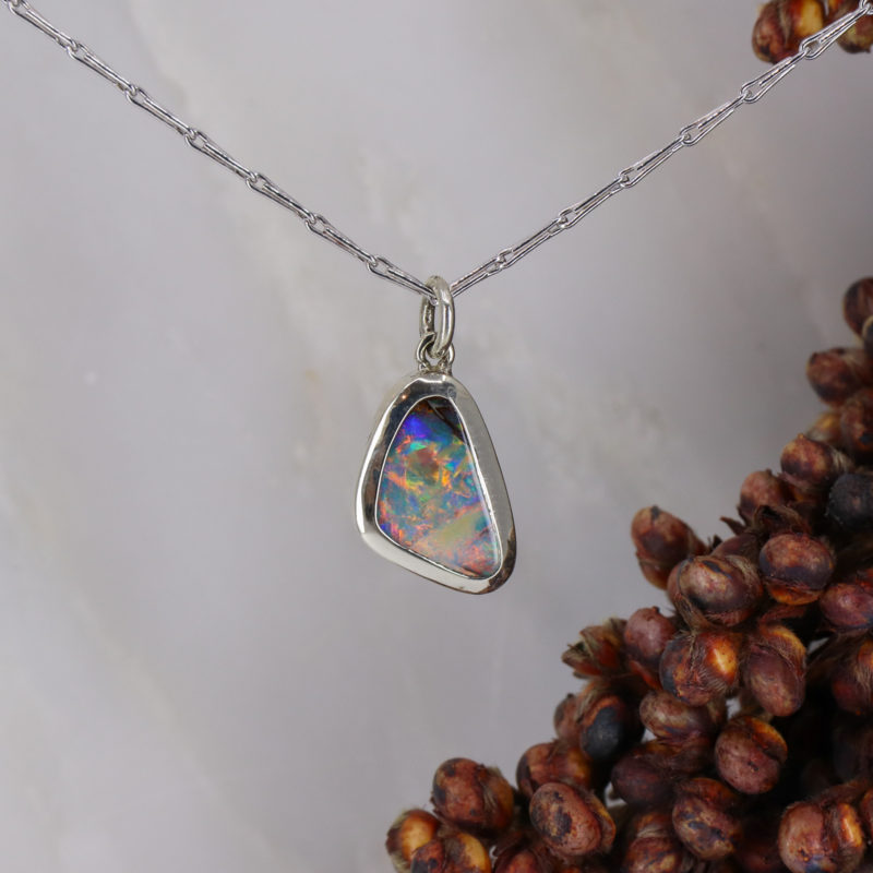 9ct white gold Monarch wing opal pendant