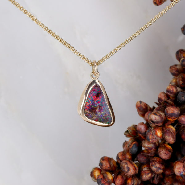 9ct yellow gold Australian Embers opal pendant
