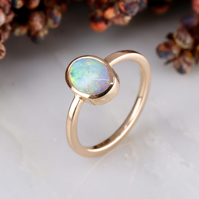 18ct rose gold bezel set opal ring