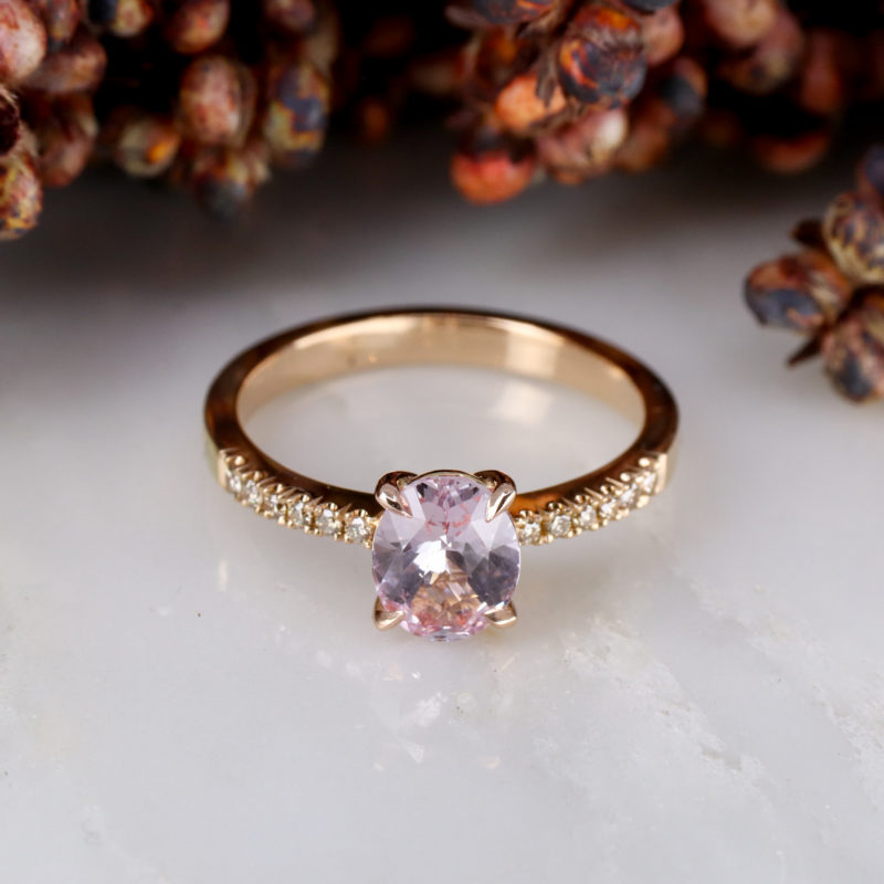 18ct rose gold dusky pink sapphire Rise ring